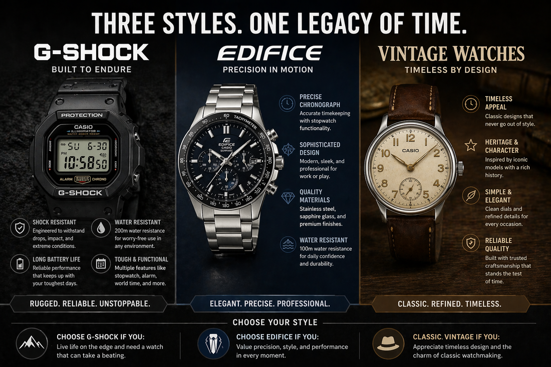 How to Choose Between G-Shock, Edifice, and Vintage Watches for Your Perfect Style